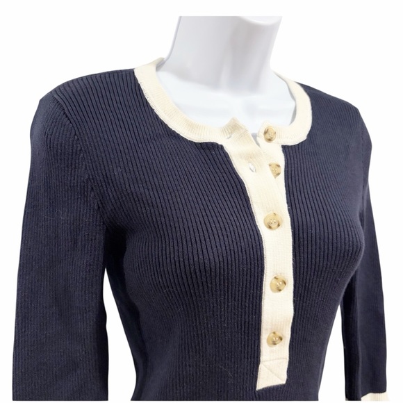 Faherty Cotton Cashmere Mikki Ribbed Henley Pullover Navy size Small - Picture 4 of 8